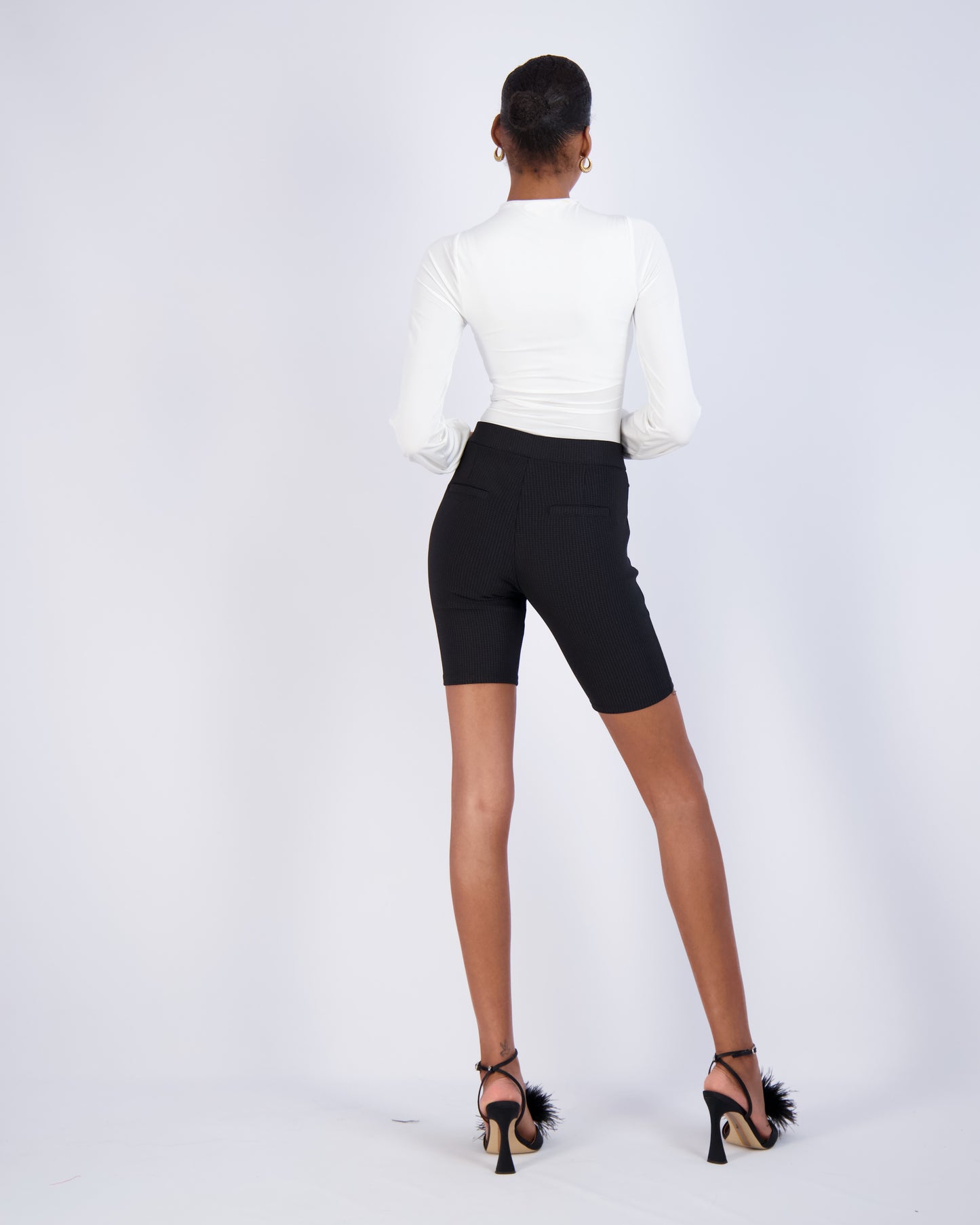 Ribbed High-Waist Bike Shorts in Black