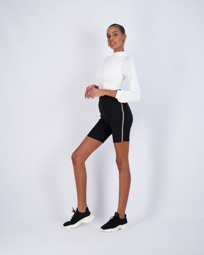 Black High-Waist Bike Shorts with Side Stripe