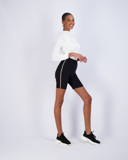 Black High-Waist Bike Shorts with Side Stripe