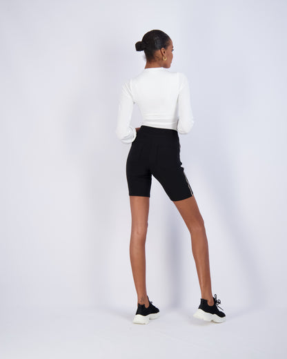 Black High-Waist Bike Shorts with Side Stripe