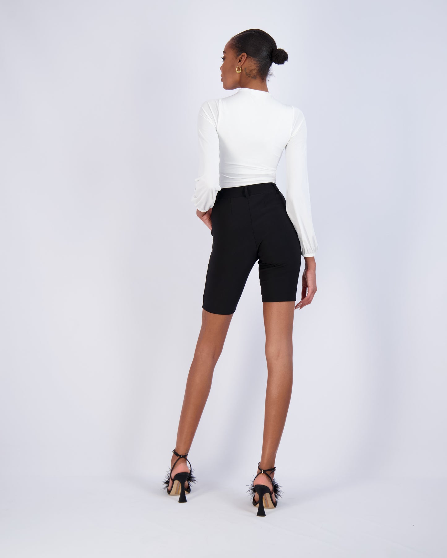 Black High-Waist Button-Front Bike Shorts