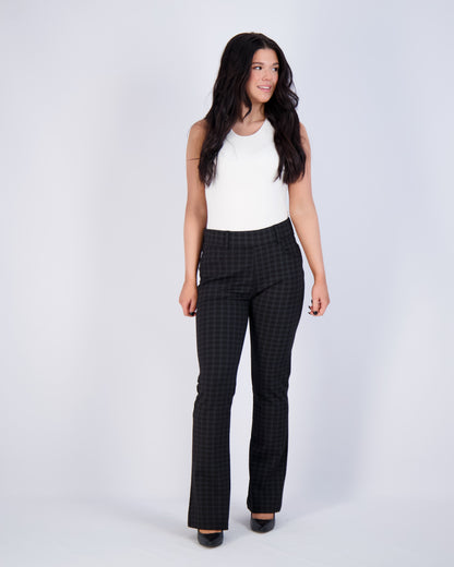 Black Checkered High-Waist Flared Pants