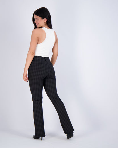 Black Checkered High-Waist Flared Pants