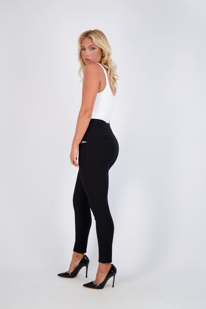 High-Waist Slim-Fit Pants with Zipper Details