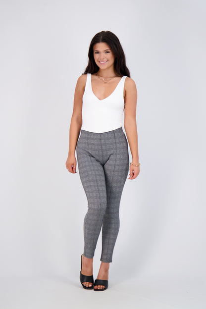 Classic Glen Plaid High-Waist Slim-Fit Pants