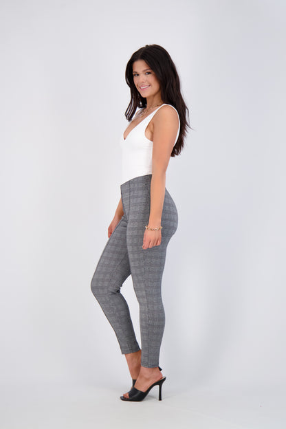 Classic Glen Plaid High-Waist Slim-Fit Pants