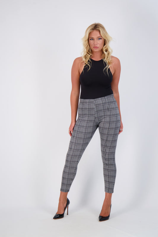 Classic Plaid High-Waist Slim-Fit Pants